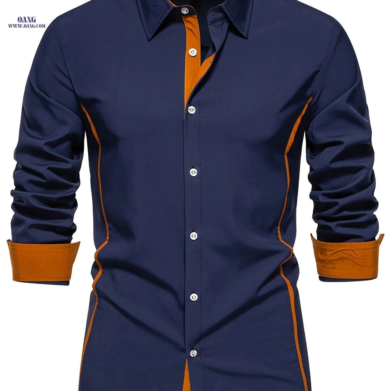 Casual Color Block Men's Long Sleeve Shirt - Spring/Fall Style   OAXG 