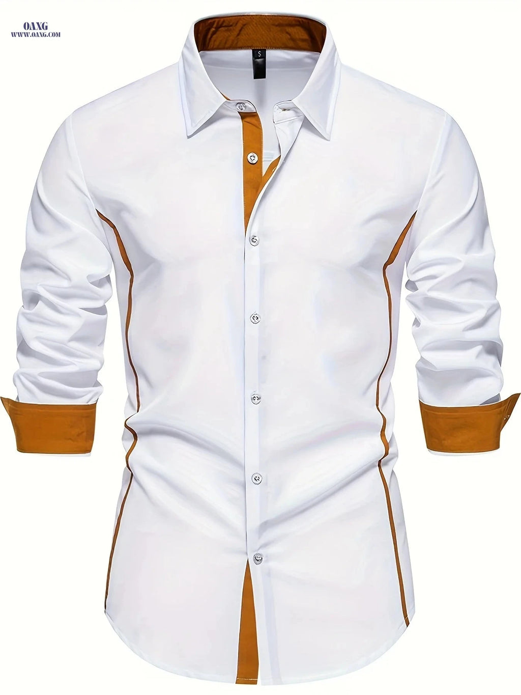 Casual Color Block Men's Long Sleeve Shirt - Spring/Fall Style   OAXG 