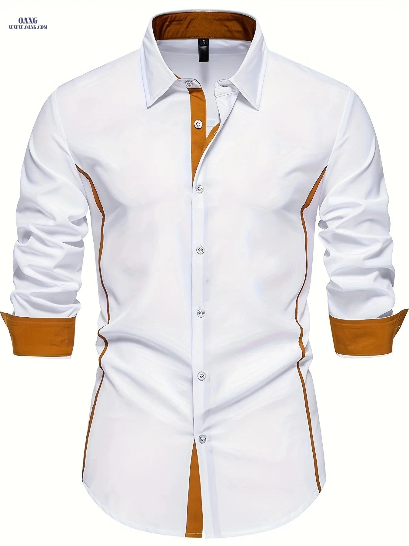 Casual Color Block Men's Long Sleeve Shirt - Spring/Fall Style   OAXG 