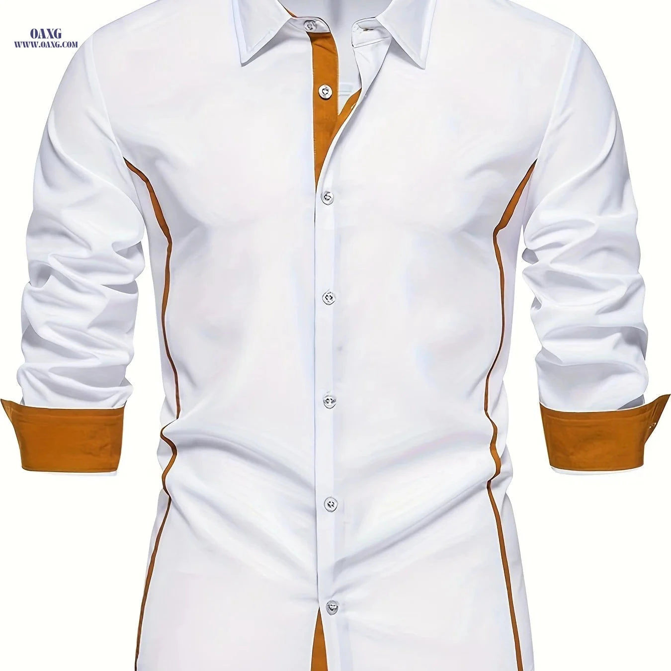 Casual Color Block Men's Long Sleeve Shirt - Spring/Fall Style   OAXG 