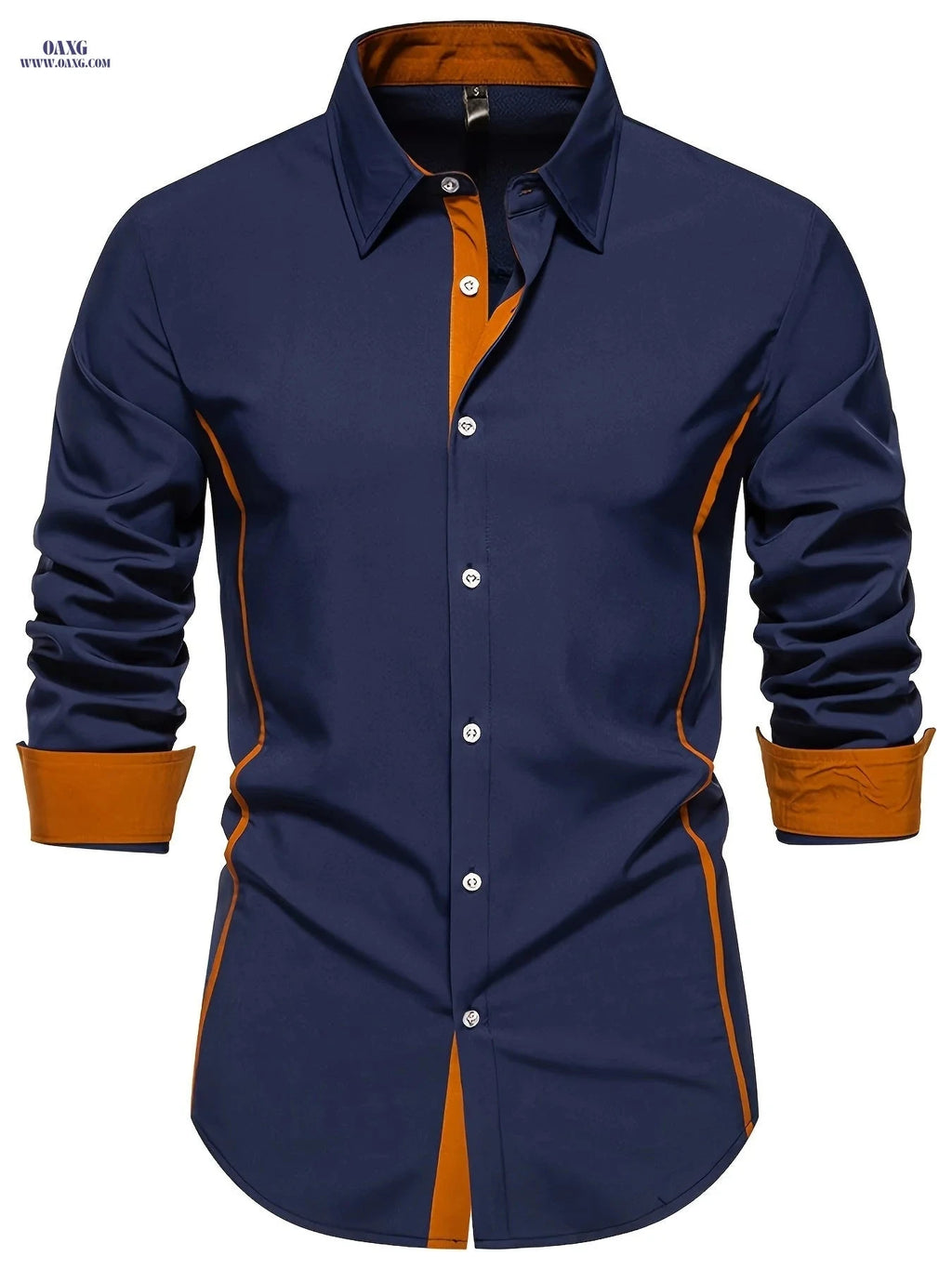 Casual Color Block Men's Long Sleeve Shirt - Spring/Fall Style   OAXG Black / FR S