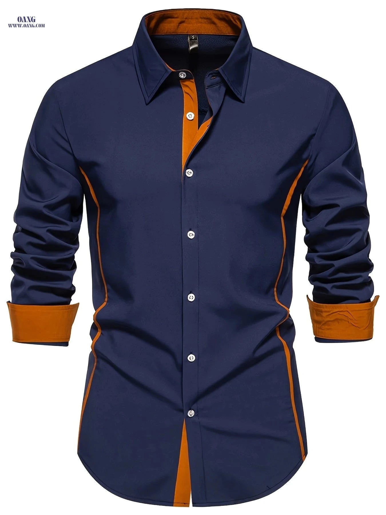 Casual Color Block Men's Long Sleeve Shirt - Spring/Fall Style   OAXG Black / FR S