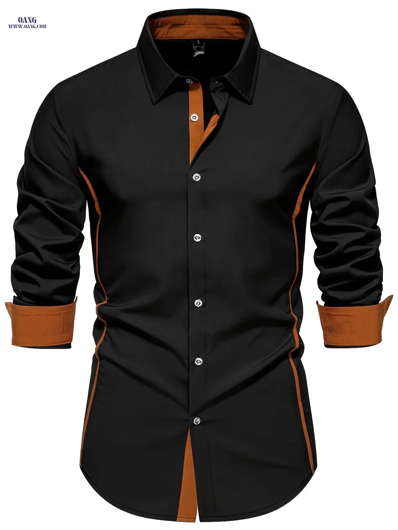 Casual Color Block Men's Long Sleeve Shirt - Spring/Fall Style   OAXG Black / FR S