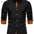 Casual Color Block Men's Long Sleeve Shirt - Spring/Fall Style   OAXG Black / FR S