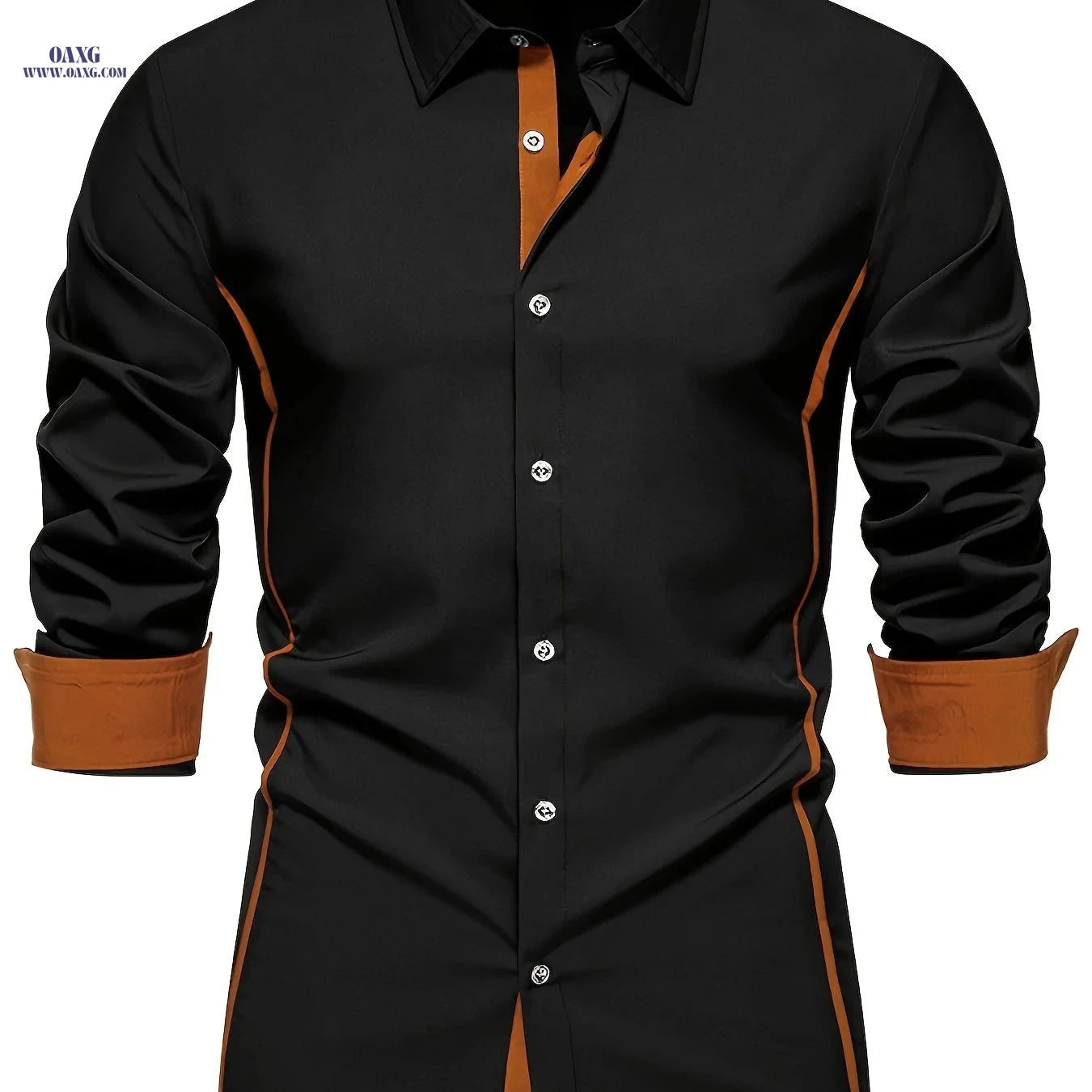 Casual Color Block Men's Long Sleeve Shirt - Spring/Fall Style   OAXG Black / FR S