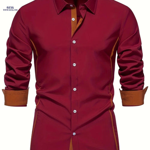 Casual Color Block Men's Long Sleeve Shirt - Spring/Fall Style   OAXG Black / FR S