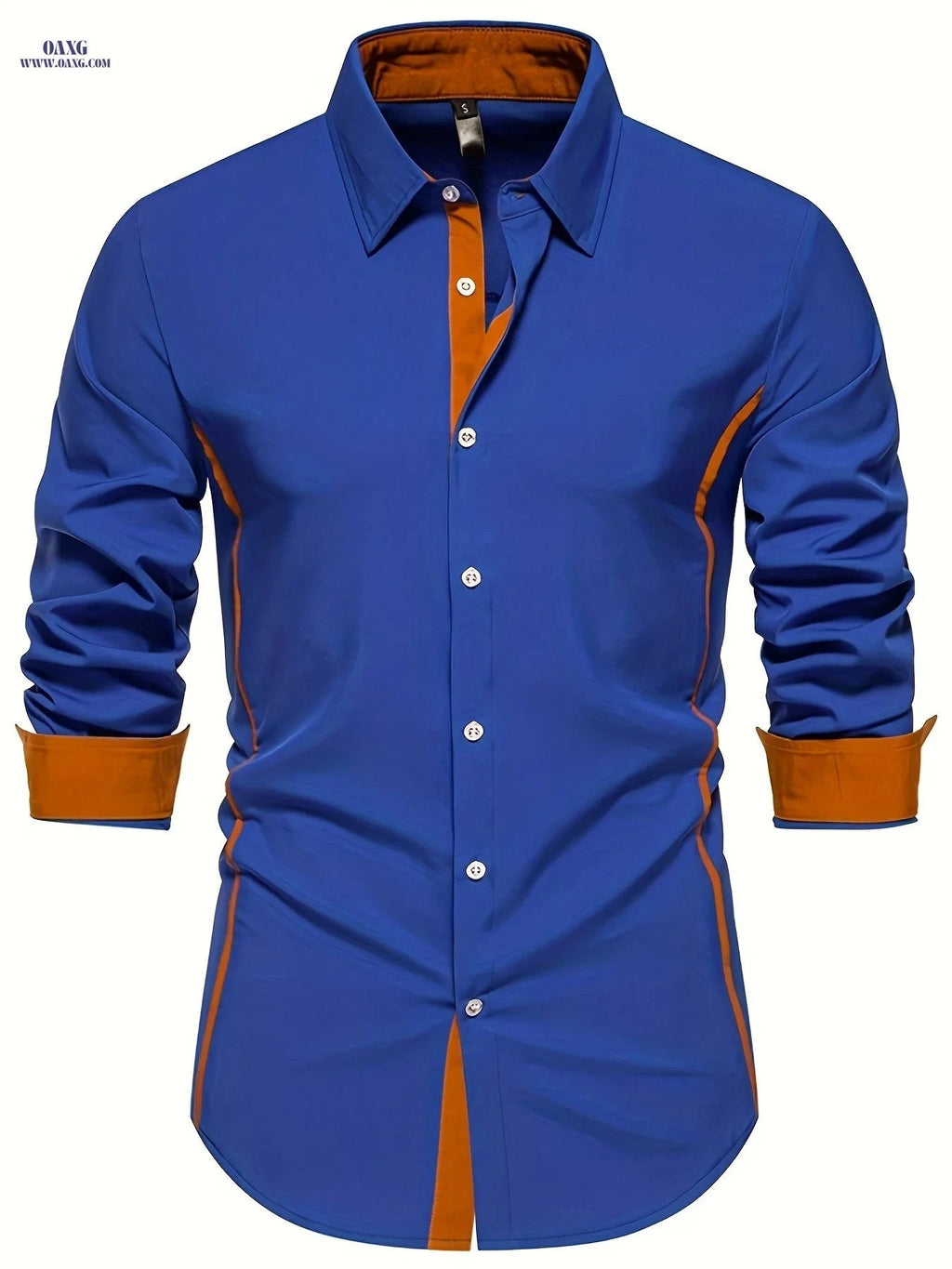 Casual Color Block Men's Long Sleeve Shirt - Spring/Fall Style   OAXG 