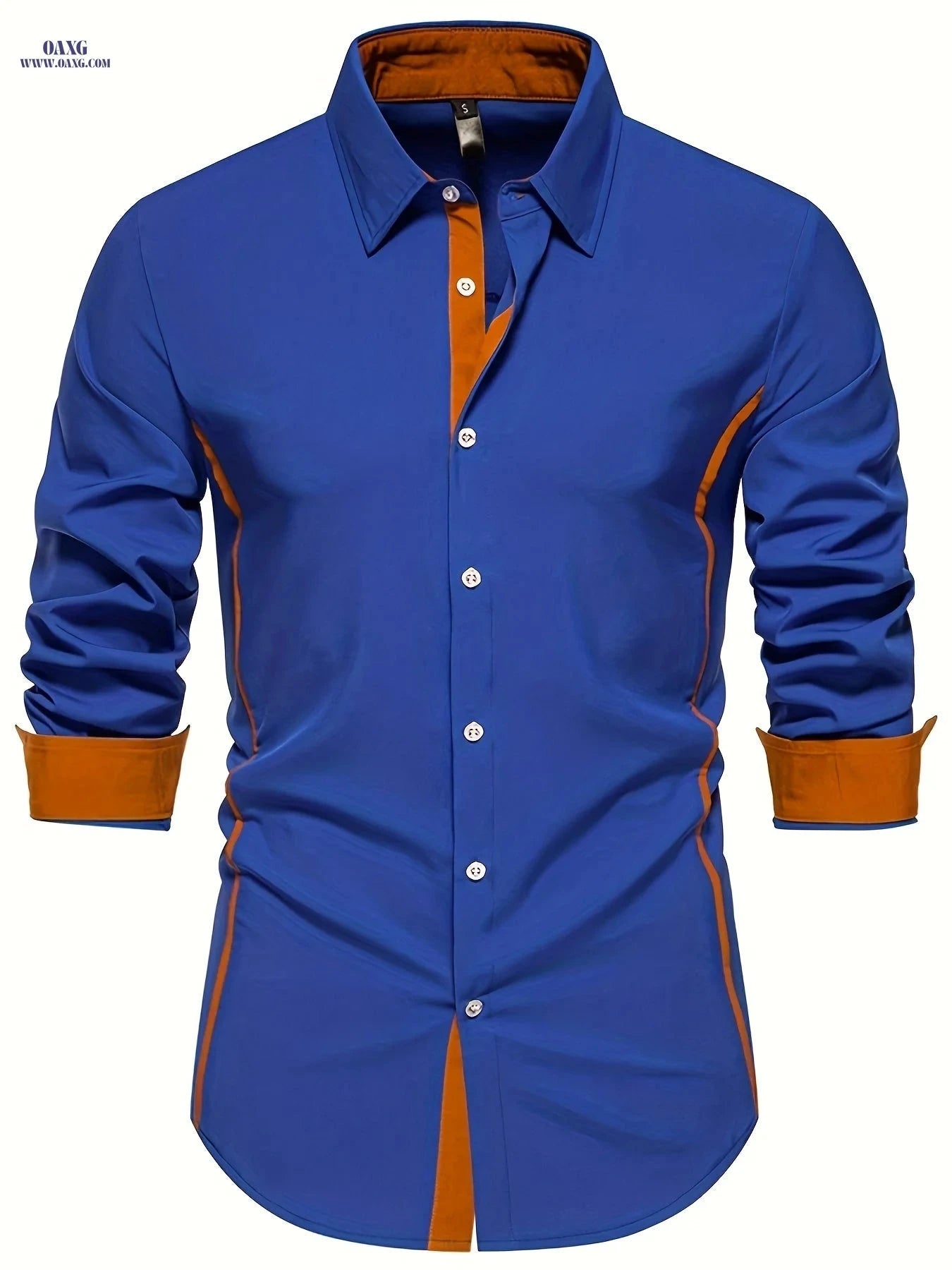 Casual Color Block Men's Long Sleeve Shirt - Spring/Fall Style   OAXG 