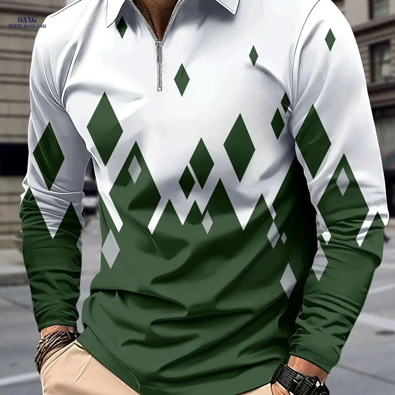 Casual Color Block Men's Long Sleeve Zipper Lapel Shirt - Stylish Fall Attire   OAXG 