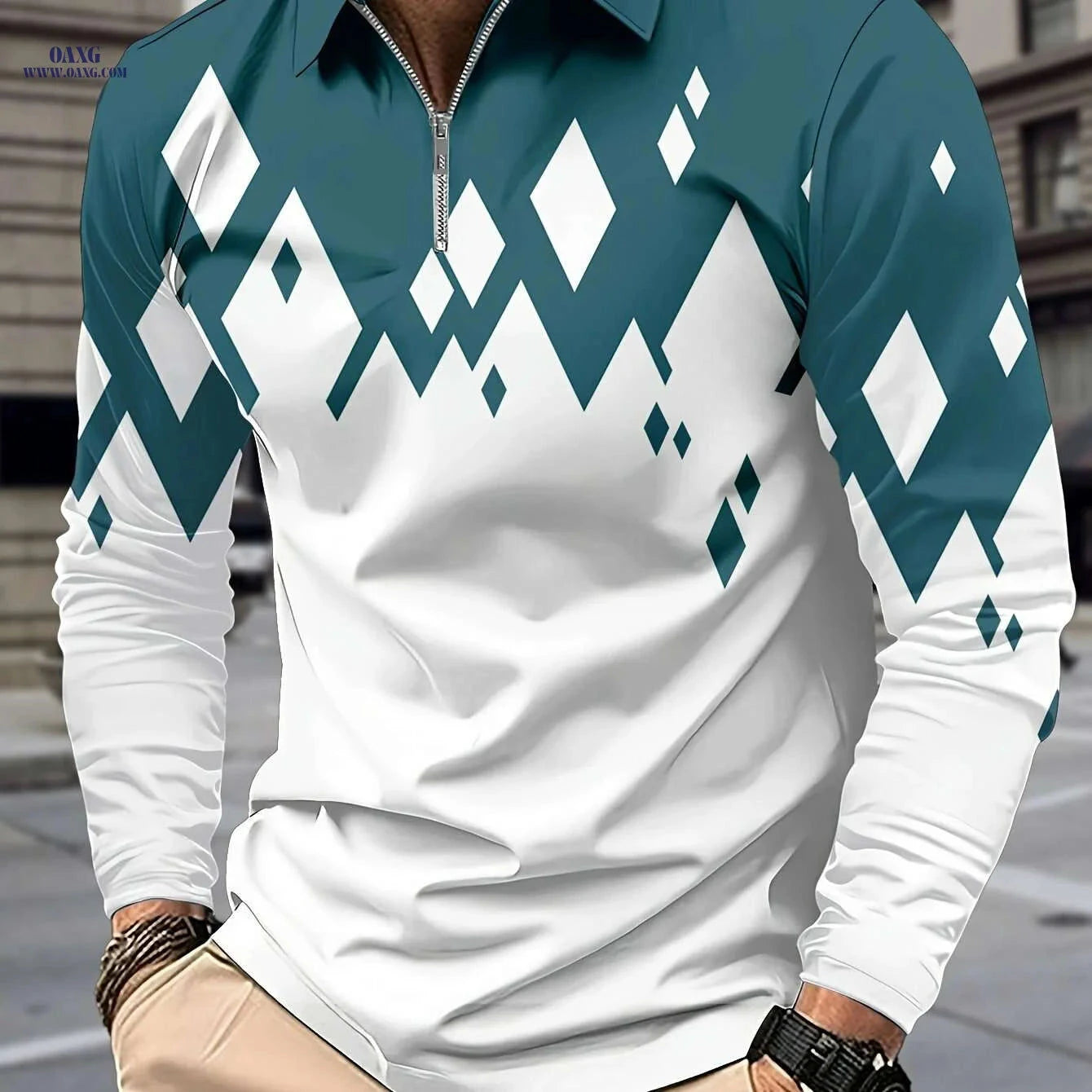 Casual Color Block Men's Long Sleeve Zipper Lapel Shirt - Stylish Fall Attire   OAXG Navy Blue / M