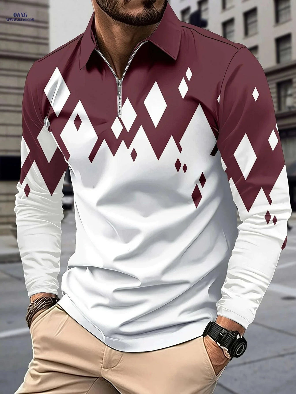 Casual Color Block Men's Long Sleeve Zipper Lapel Shirt - Stylish Fall Attire   OAXG Navy Blue / M
