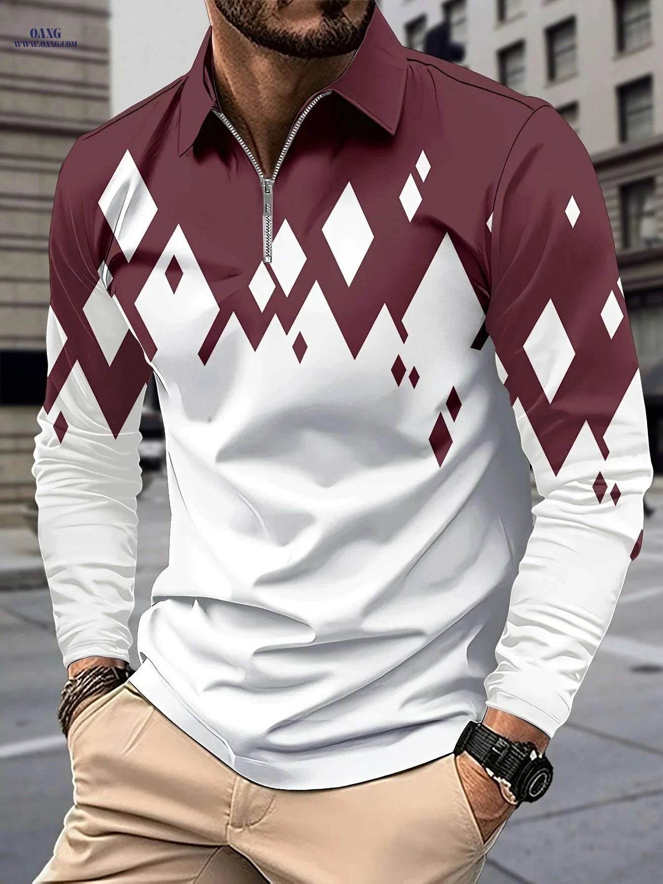 Casual Color Block Men's Long Sleeve Zipper Lapel Shirt - Stylish Fall Attire   OAXG Navy Blue / M