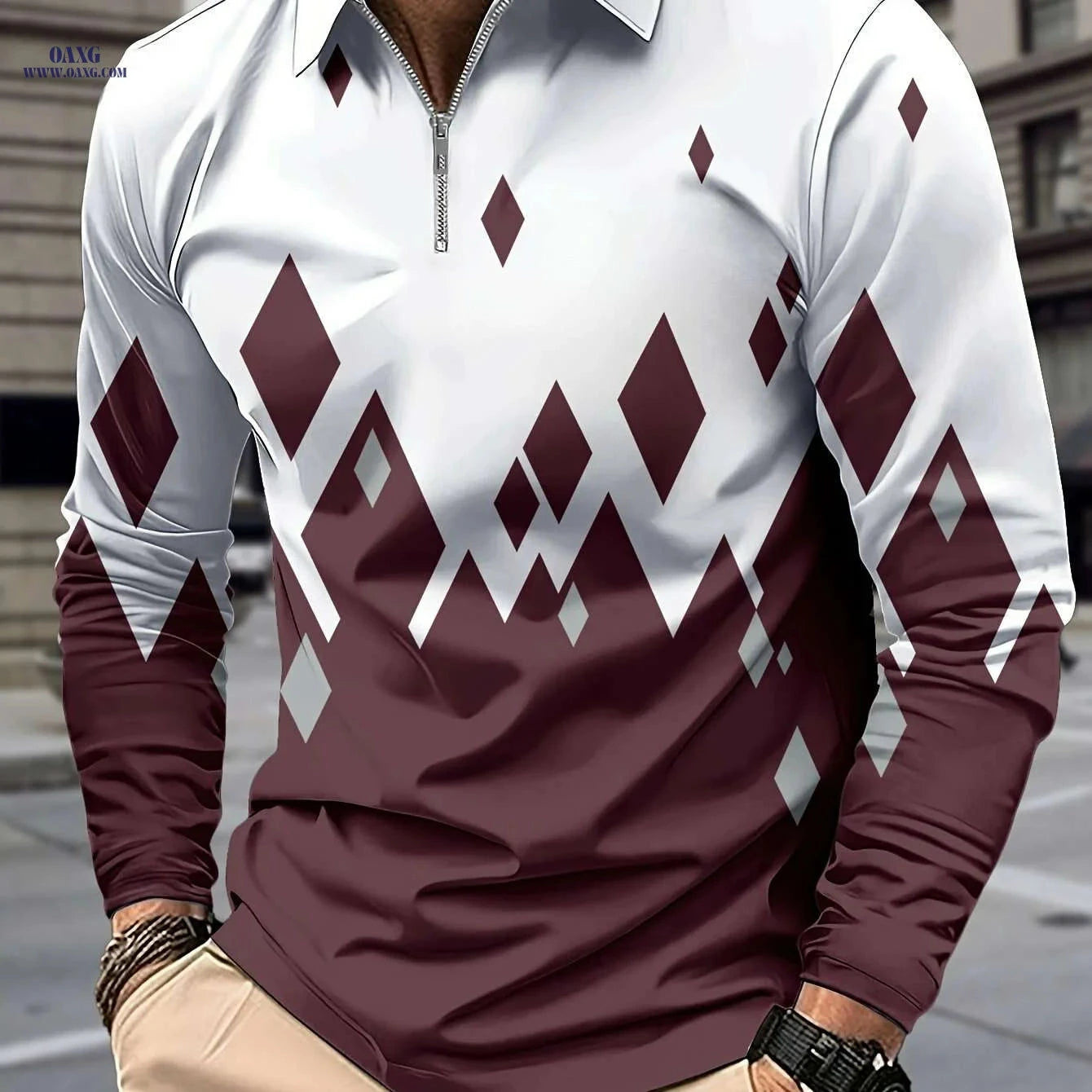 Casual Color Block Men's Long Sleeve Zipper Lapel Shirt - Stylish Fall Attire   OAXG Navy Blue / M