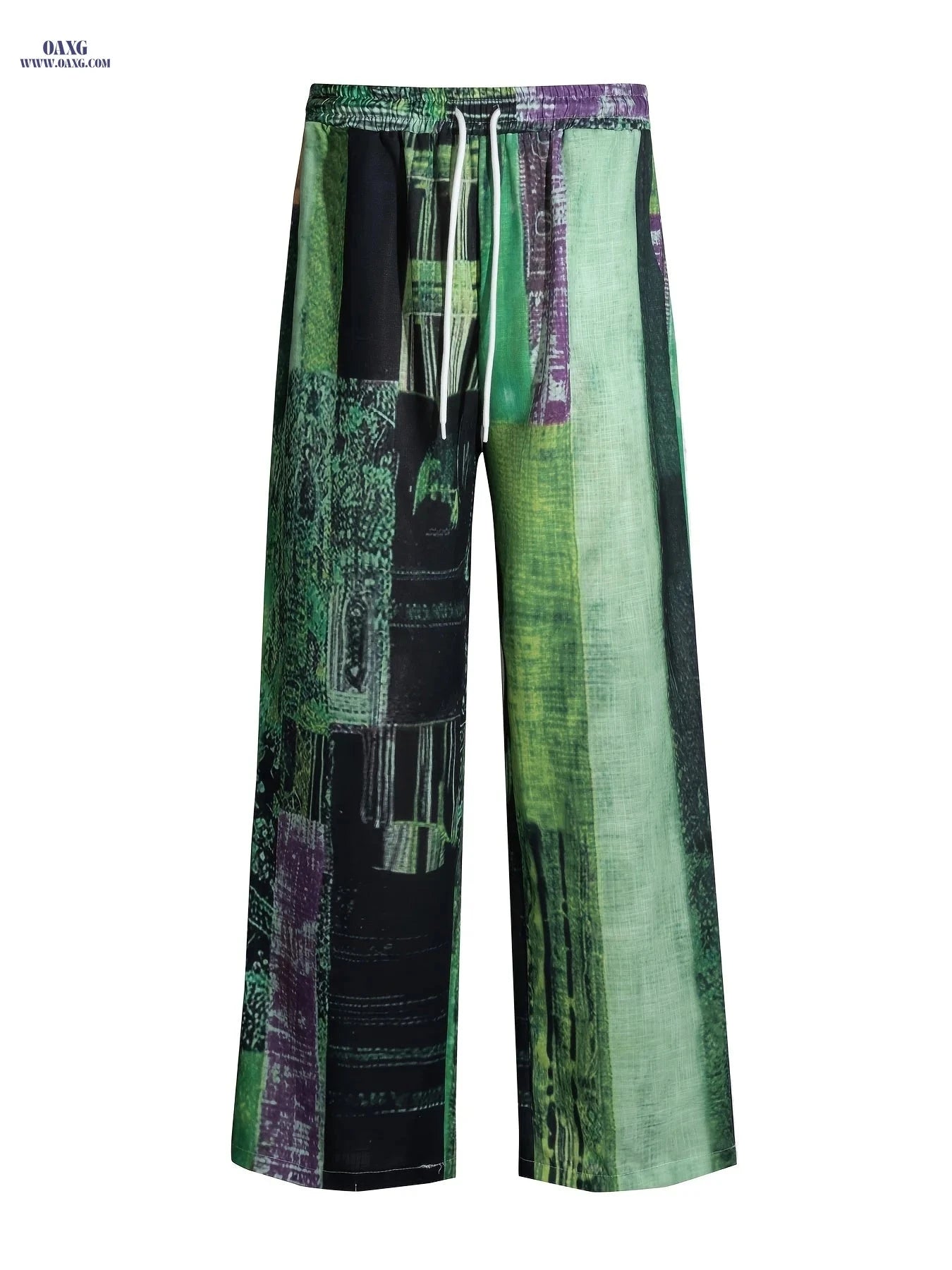 Casual Color-Blocked Men’s Long Pants - Mid Waist Drawstring Fit   OAXG 