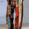 Casual Color-Blocked Men’s Long Pants - Mid Waist Drawstring Fit   OAXG 