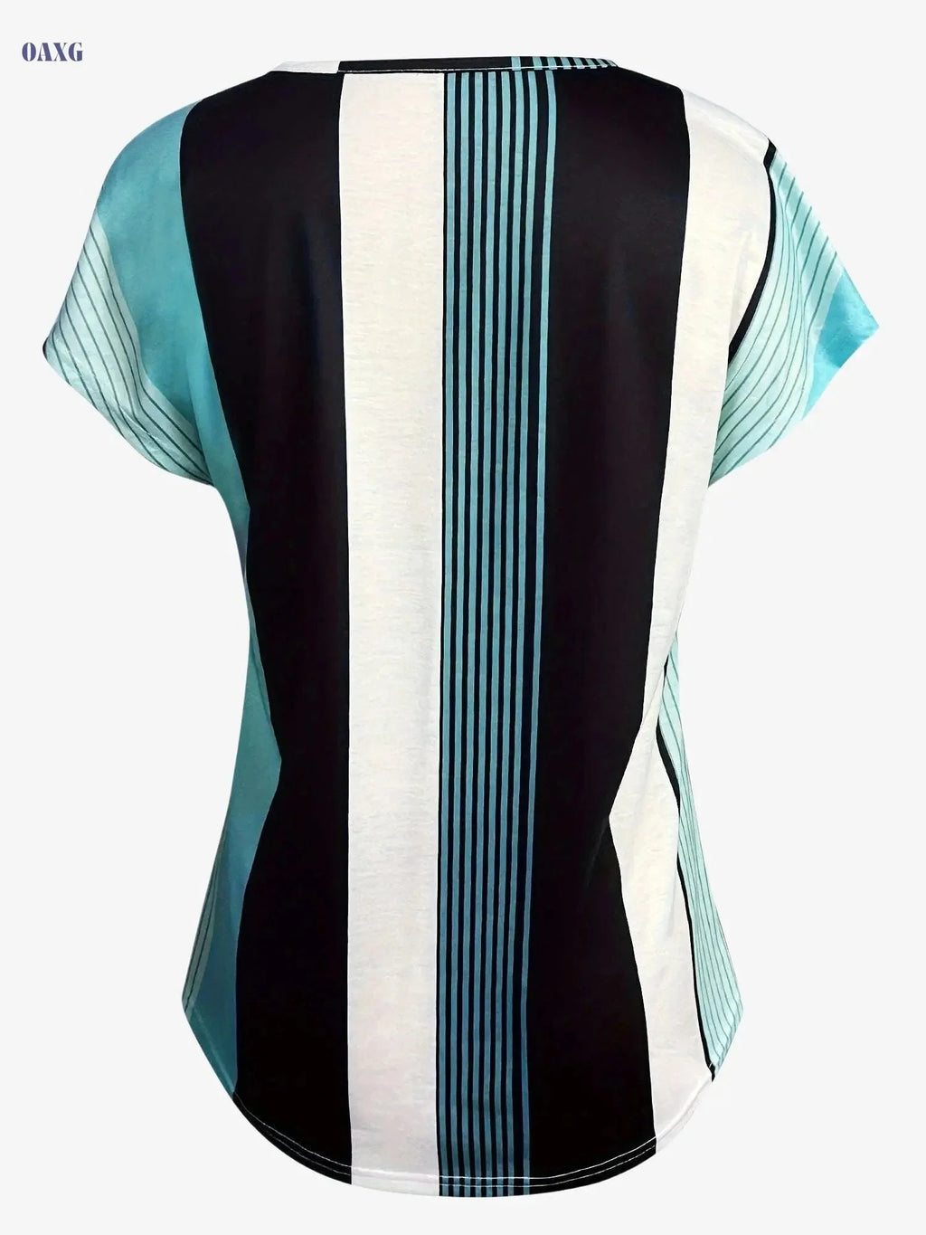 Casual Colorblock Stripe V-Neck T-Shirt - Short Sleeve Summer Top   OAXG 