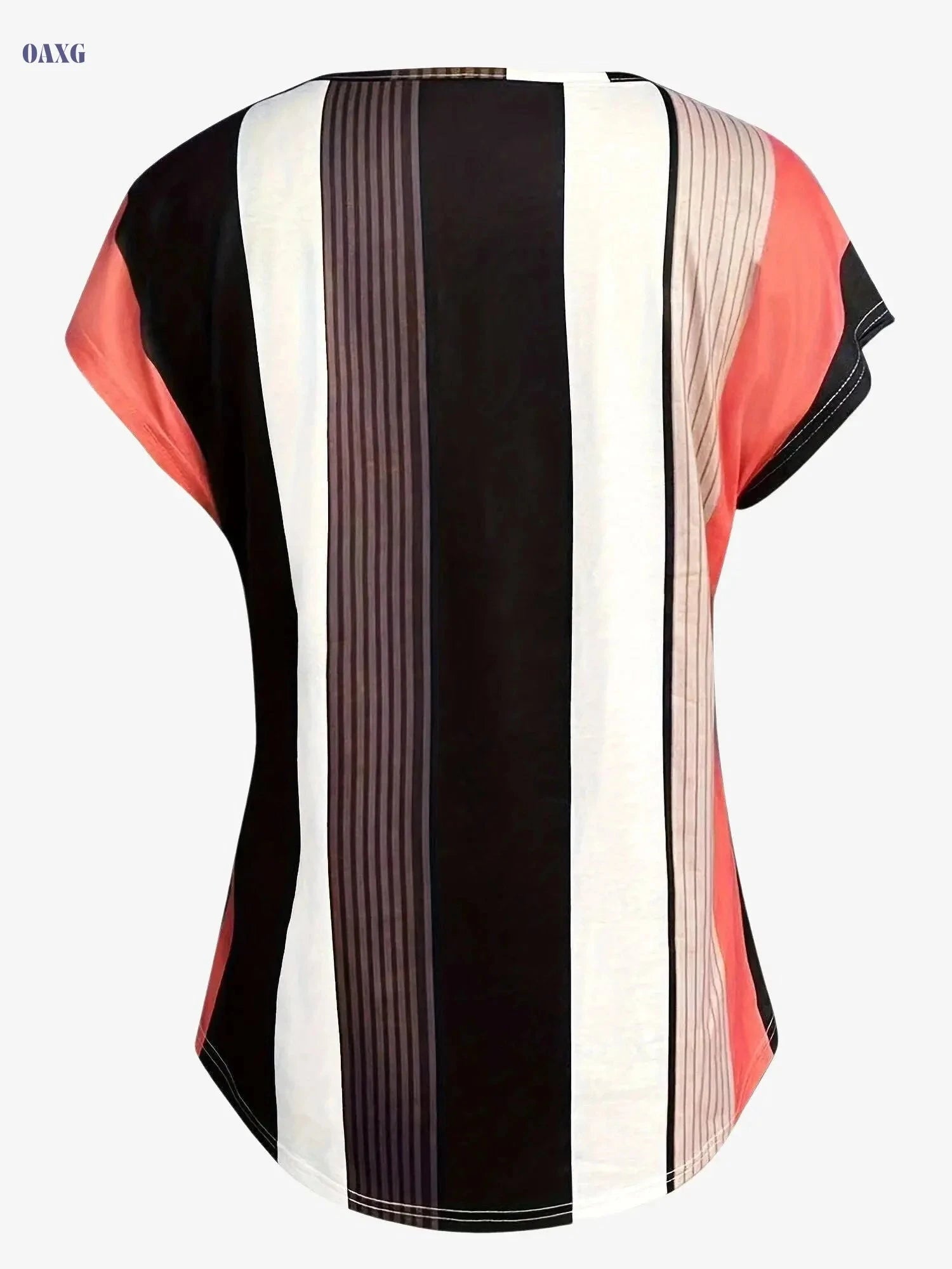 Casual Colorblock Stripe V-Neck T-Shirt - Short Sleeve Summer Top   OAXG 