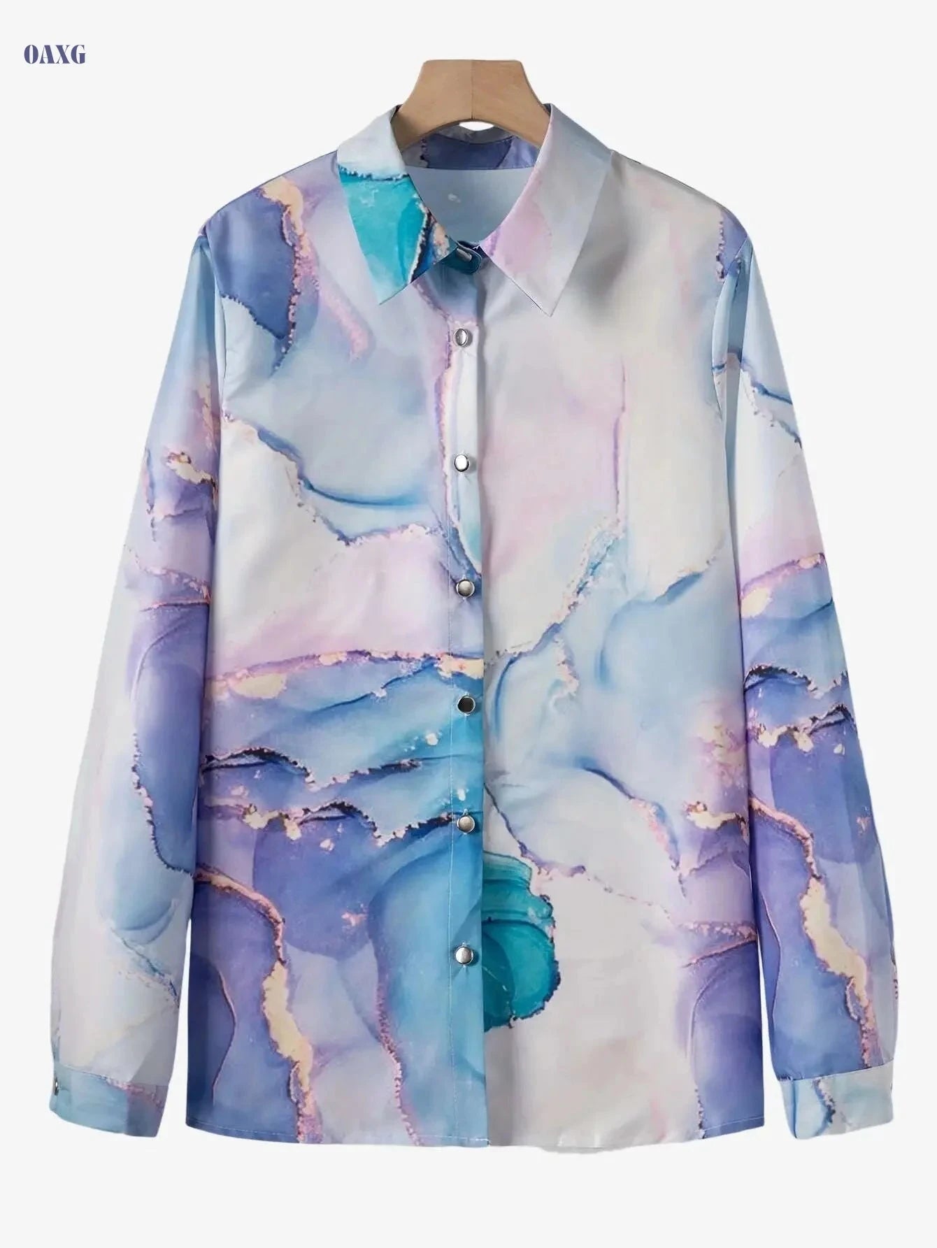 Casual Directional Development Shirt - 100% Polyester Print Design   OAXG Sky Blue / S