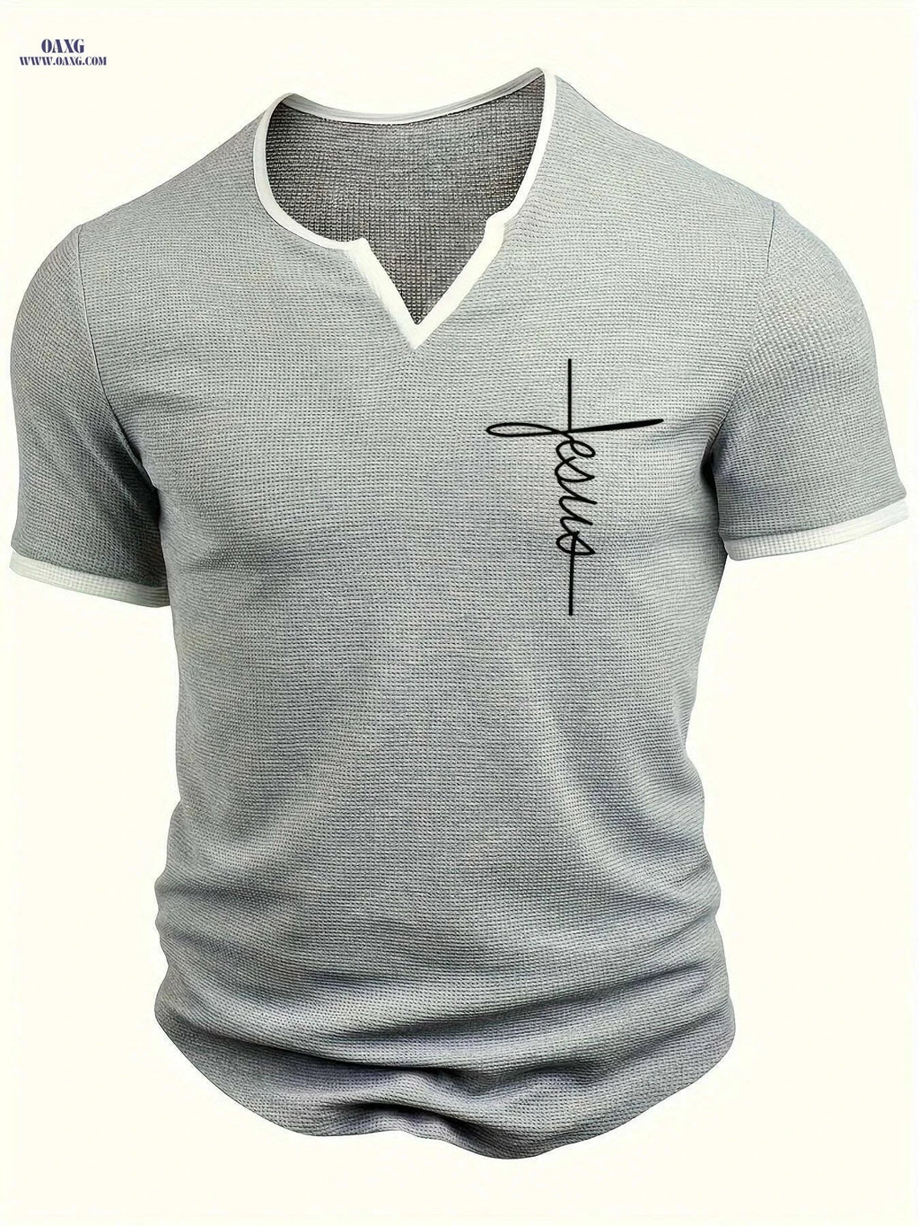 Casual FAITH Waffle Knit V-Neck T-Shirt - Men's Summer Wear   OAXG Grey / S