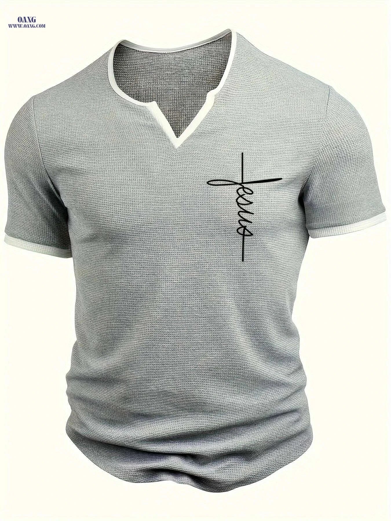 Casual FAITH Waffle Knit V-Neck T-Shirt - Men's Summer Wear   OAXG Grey / S