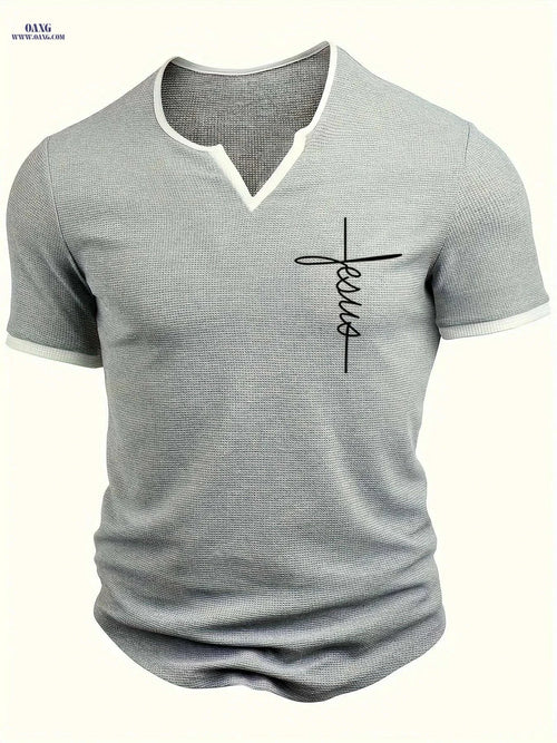 Casual FAITH Waffle Knit V-Neck T-Shirt - Men's Summer Wear   OAXG Grey / S