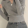 Casual Fashion V-Neck POLO Sweater | Solid Color, All-Season Wear   OAXG Grey / XS
