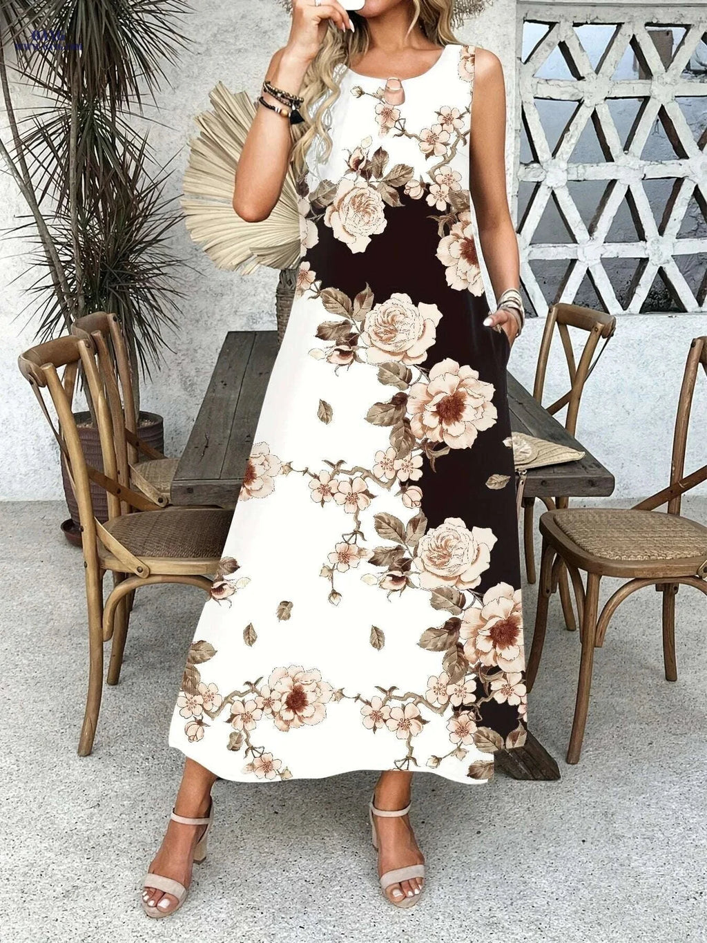 Casual Floral Print Pocket Dress - Women's Long Summer Swing Dress   OAXG 