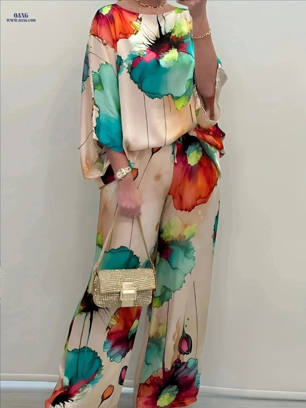 Casual Floral Pullover and Pants Set - Women's Two-Piece Outfit   OAXG Mixed colors / S
