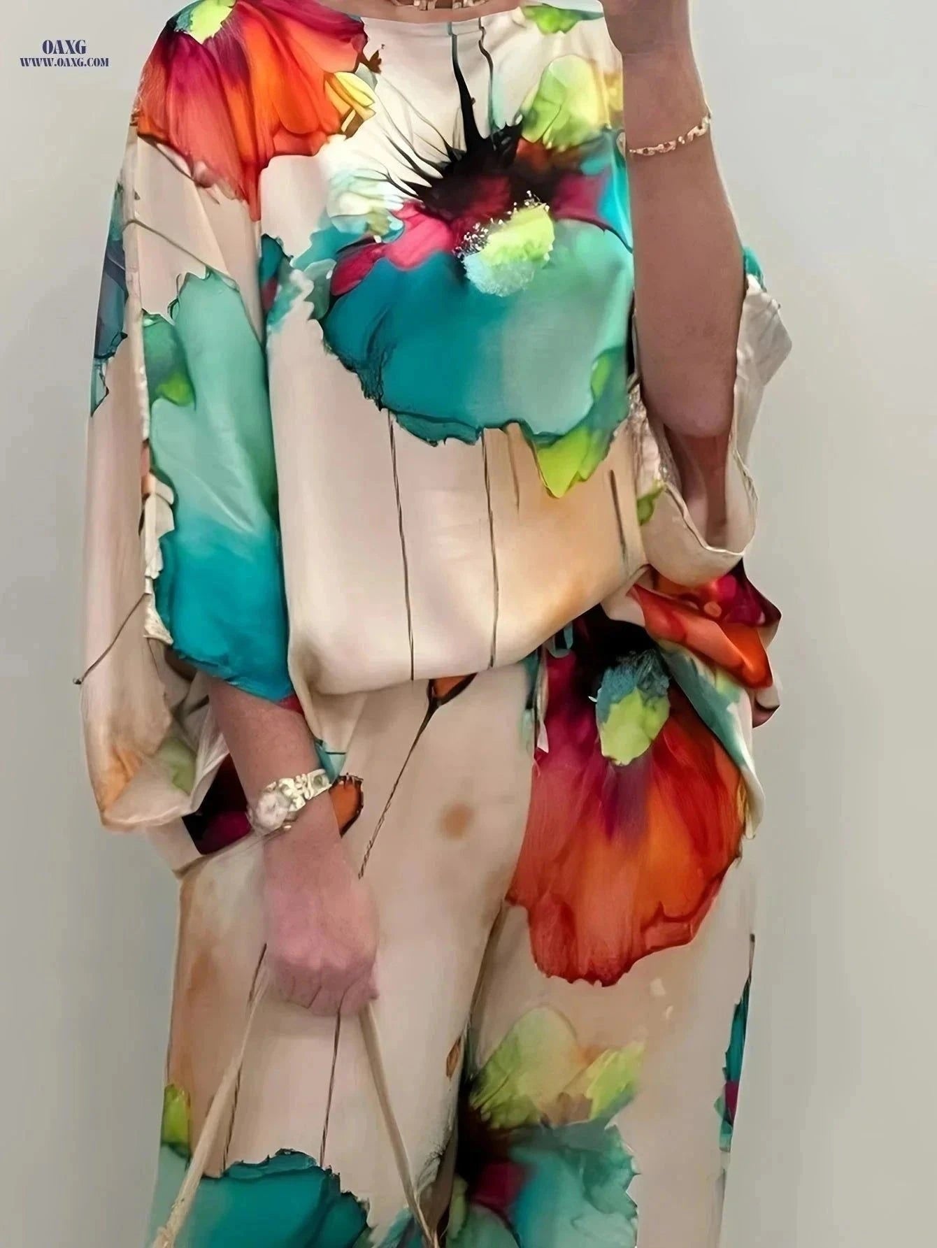 Casual Floral Pullover and Pants Set - Women's Two-Piece Outfit   OAXG Mixed colors / S