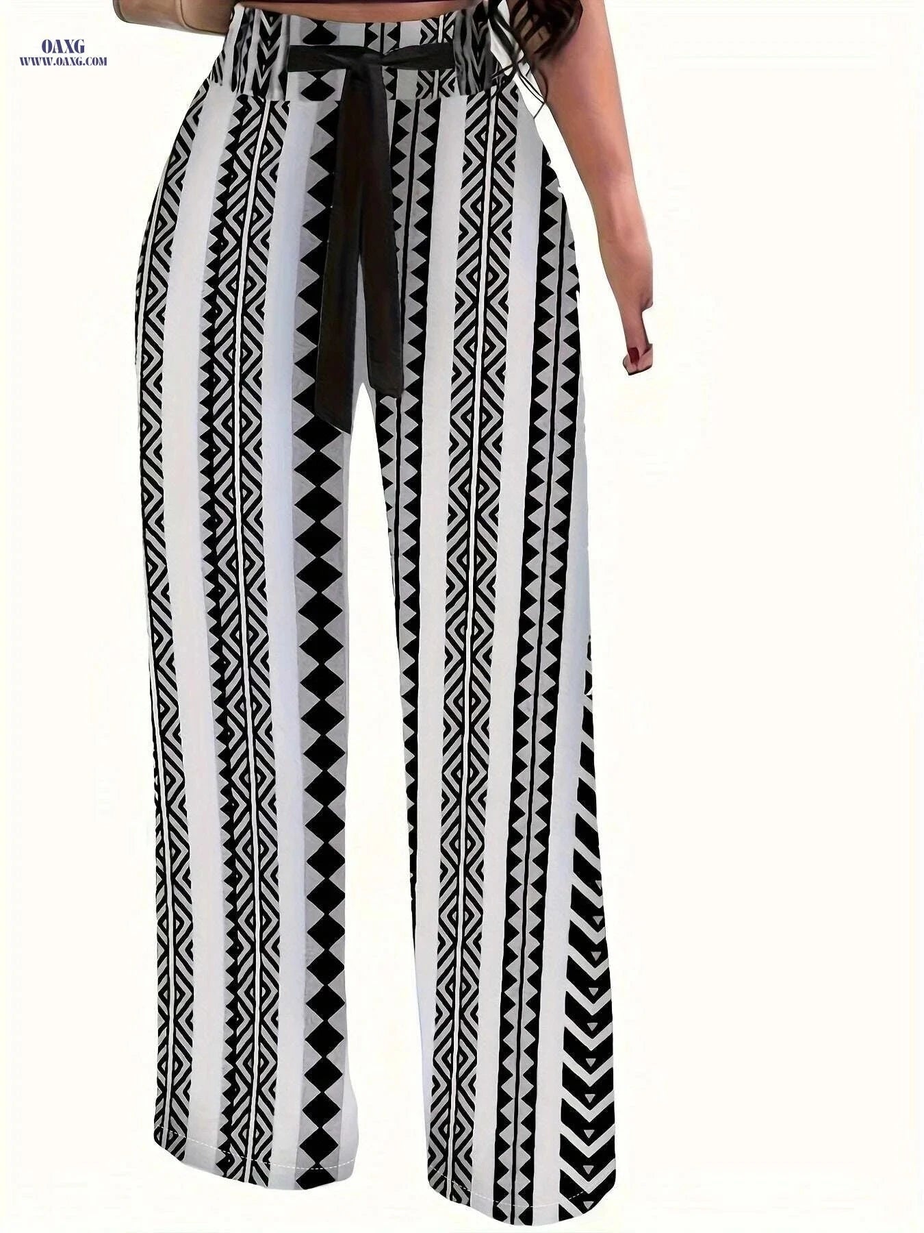 Casual Floral Tie Waist Pants - Women's Long Length Wide Leg   OAXG Multicolor / S