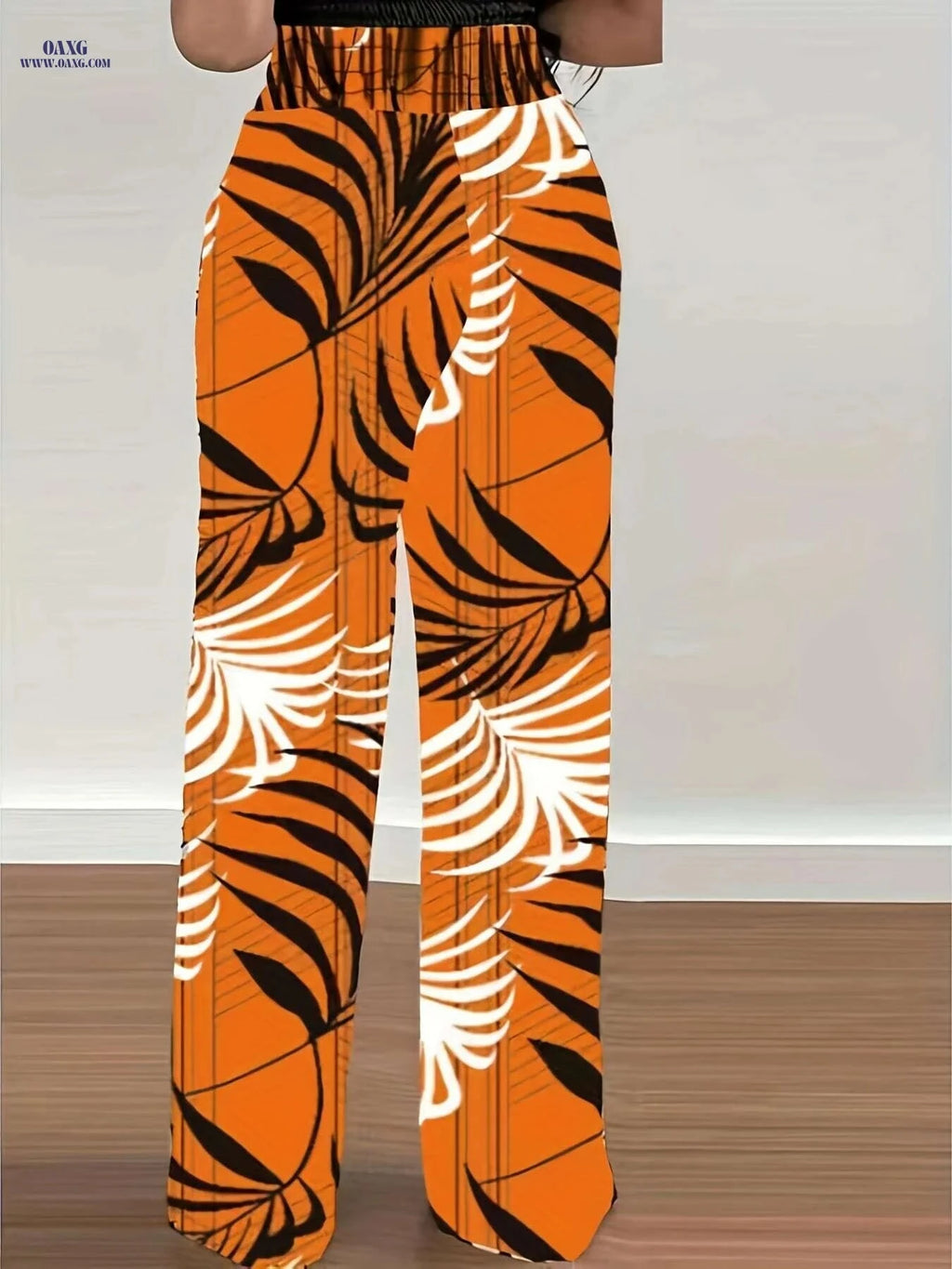 Casual Floral Tie Waist Pants - Women's Long Length Wide Leg   OAXG Multicolor / S