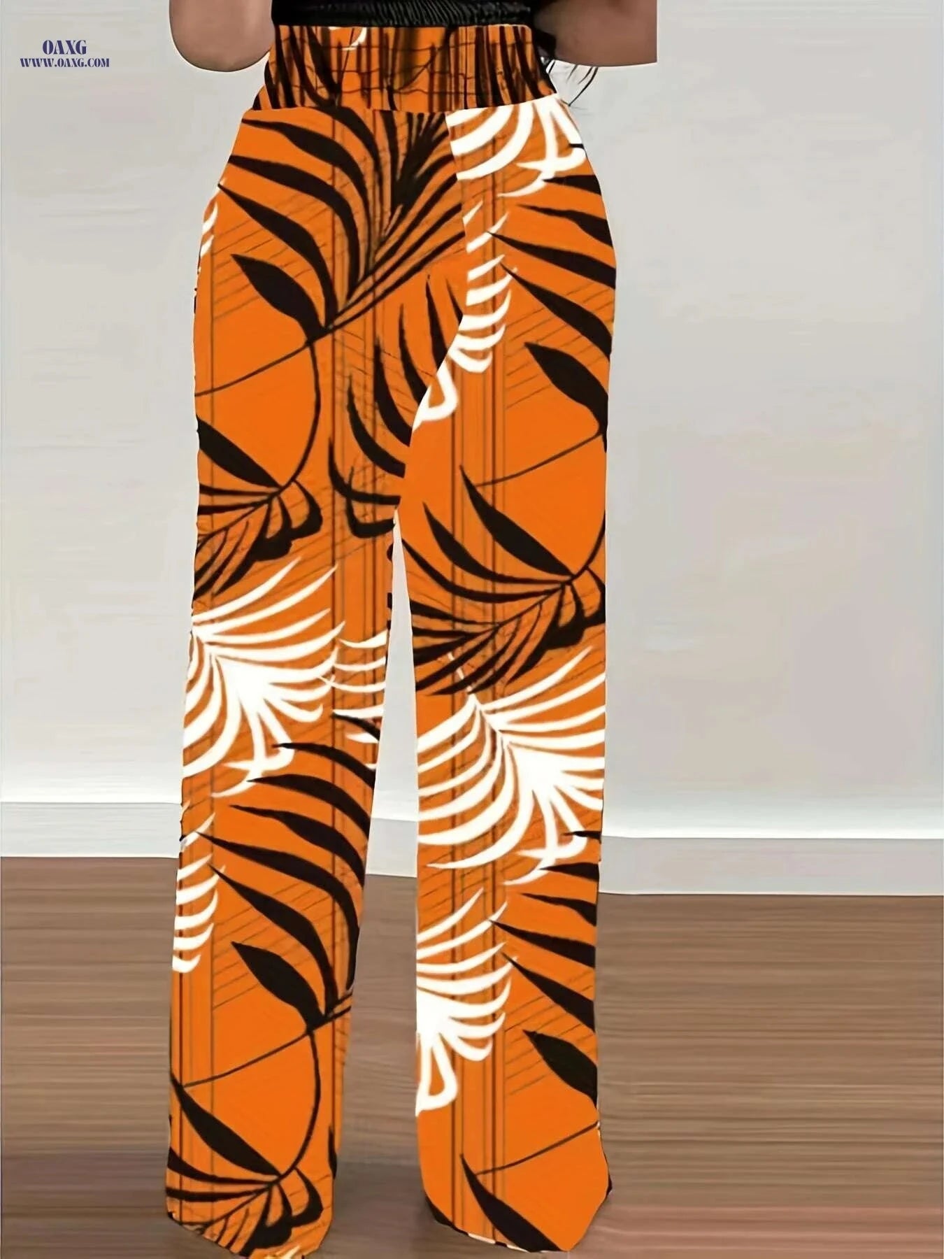 Casual Floral Tie Waist Pants - Women's Long Length Wide Leg   OAXG Multicolor / S
