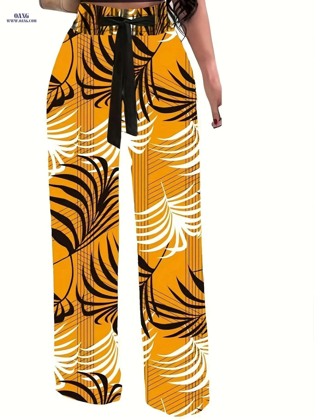 Casual Floral Tie Waist Pants - Women's Long Length Wide Leg   OAXG Multicolor / S