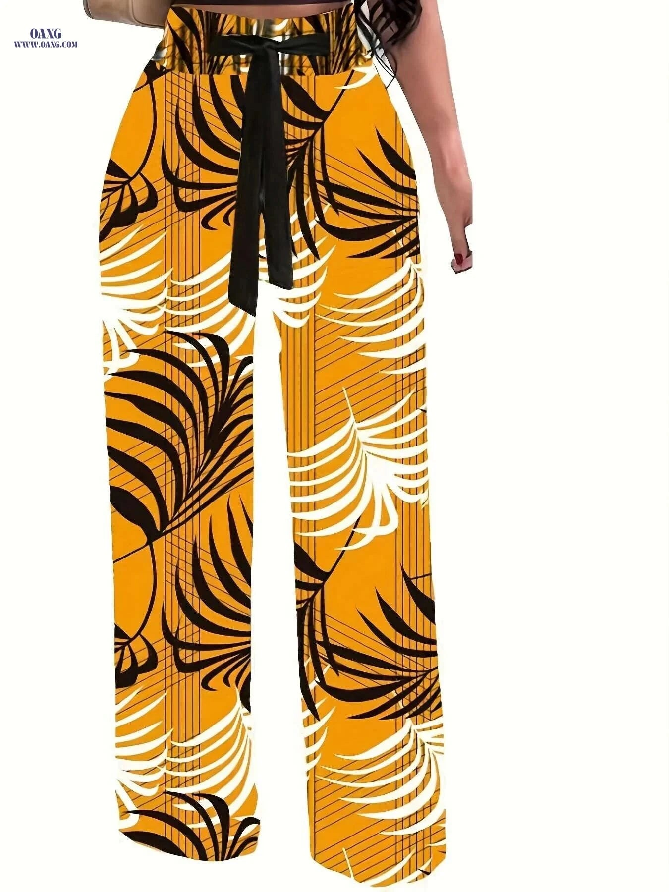 Casual Floral Tie Waist Pants - Women's Long Length Wide Leg   OAXG Multicolor / S