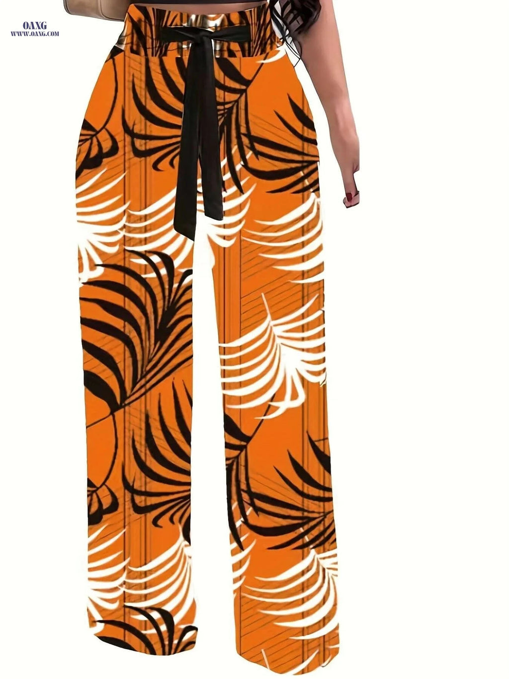 Casual Floral Tie Waist Pants - Women's Long Length Wide Leg   OAXG Multicolor / S