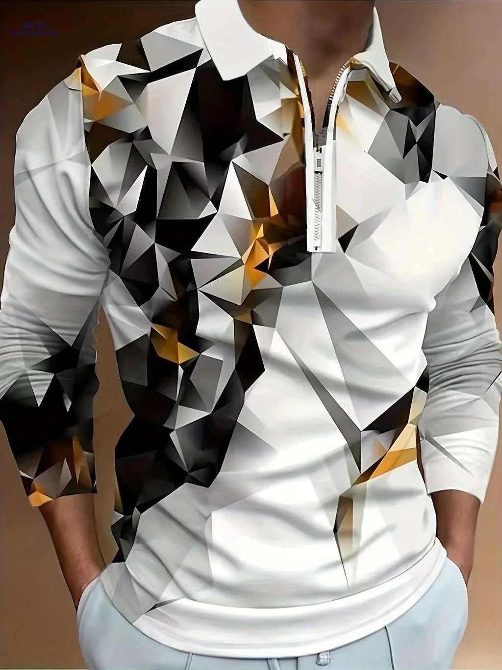 Casual Geometric Print Polo Shirt - 100% Polyester, Short Sleeve   OAXG Mixed Color / M