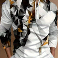 Casual Geometric Print Polo Shirt - 100% Polyester, Short Sleeve   OAXG Mixed Color / M