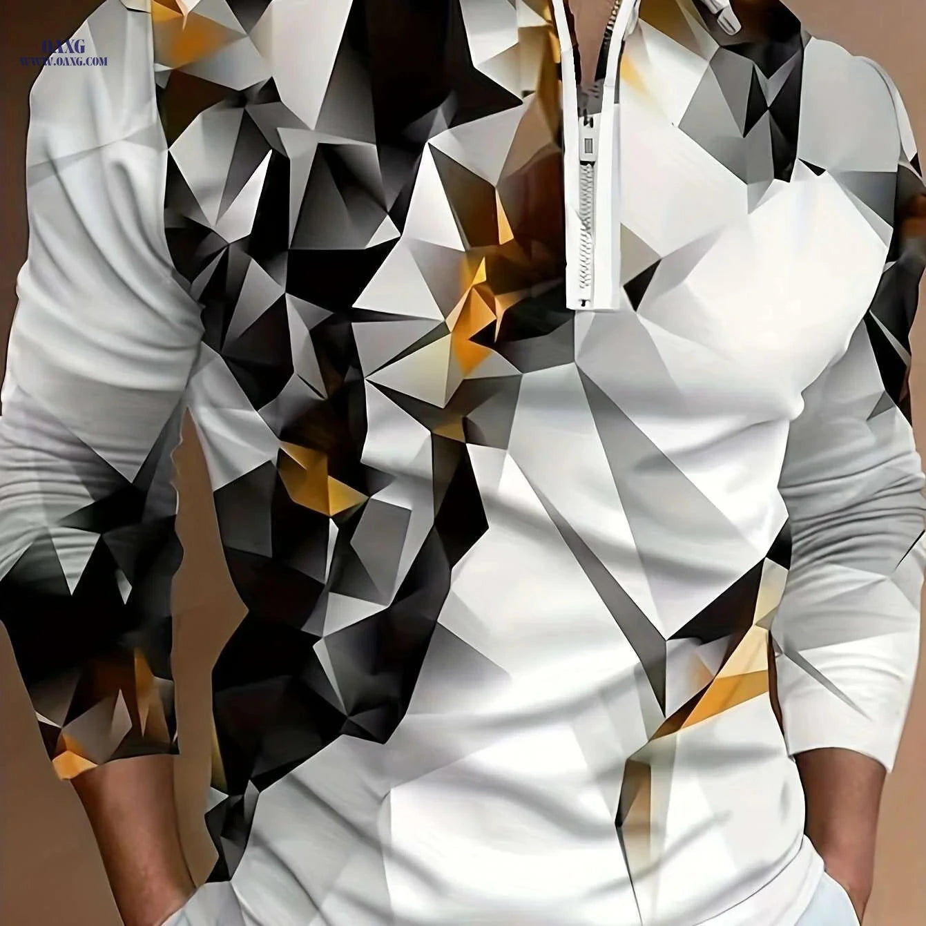 Casual Geometric Print Polo Shirt - 100% Polyester, Short Sleeve   OAXG Mixed Color / M