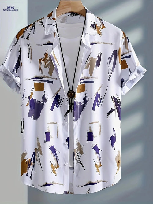 Casual Graffiti Print Short Sleeve Shirt for Men - Summer Style   OAXG Ct White / FR S