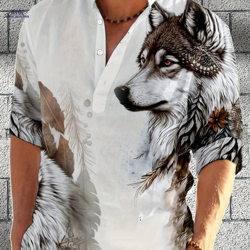 Casual Half-Open Placket Stand-Up Collar Long-Sleeved Shirt   OAXG 