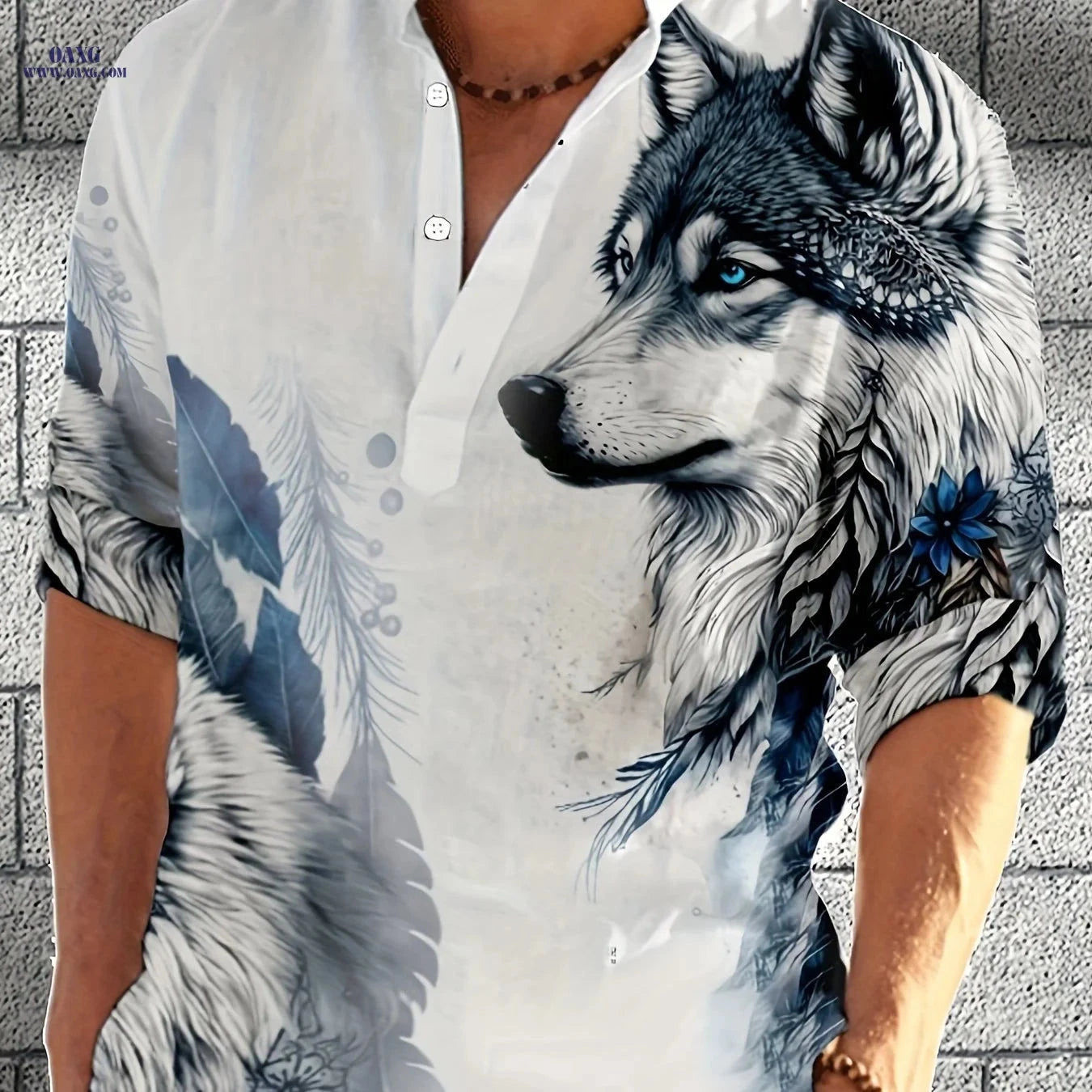 Casual Half-Open Placket Stand-Up Collar Long-Sleeved Shirt   OAXG Sky Blue / FR S