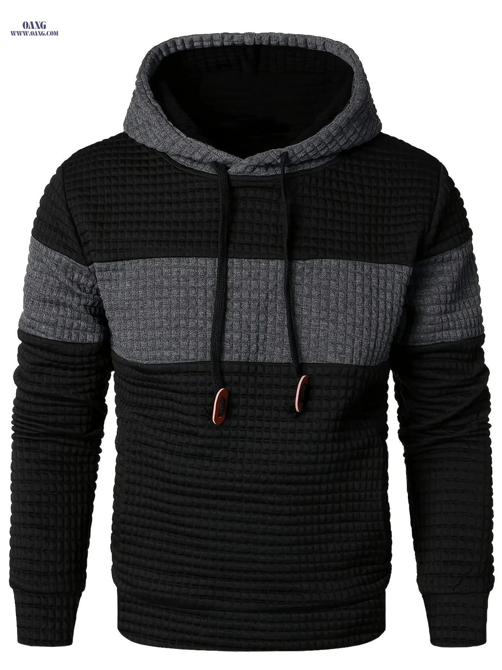 Casual Hooded Pullover Sweatshirt for Men - Patchwork Design   OAXG 