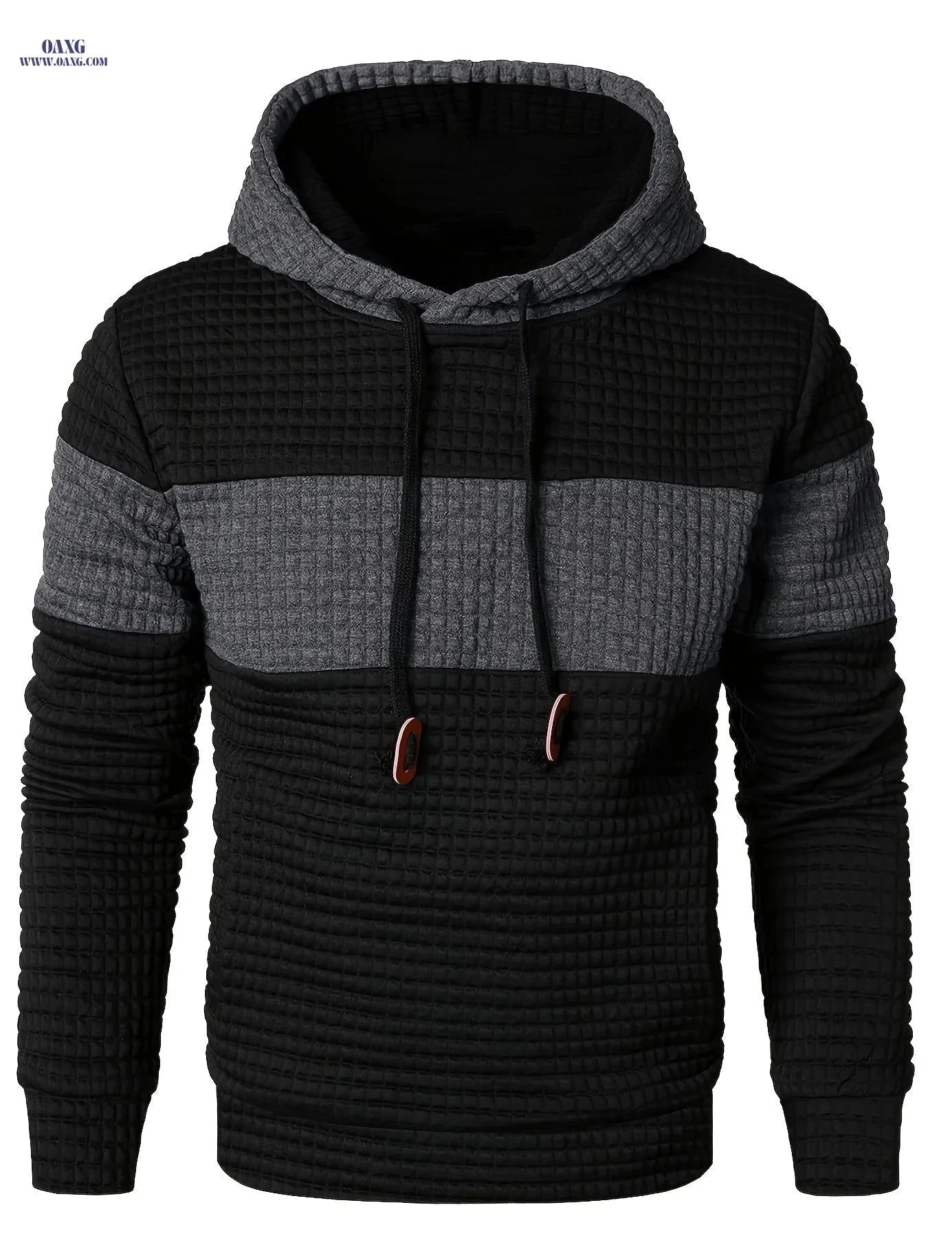 Casual Hooded Pullover Sweatshirt for Men - Patchwork Design   OAXG 