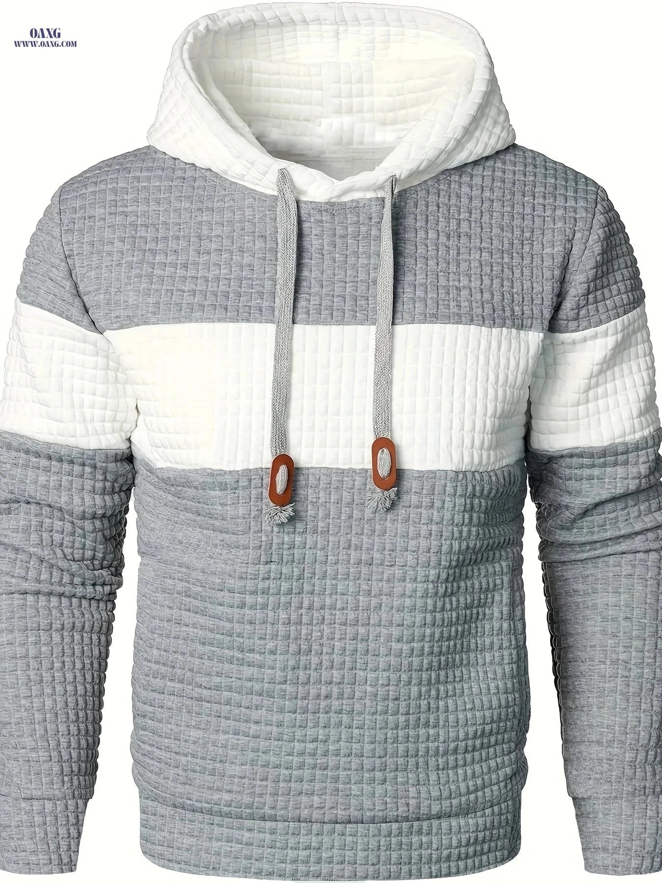 Casual Hooded Pullover Sweatshirt for Men - Patchwork Design   OAXG 