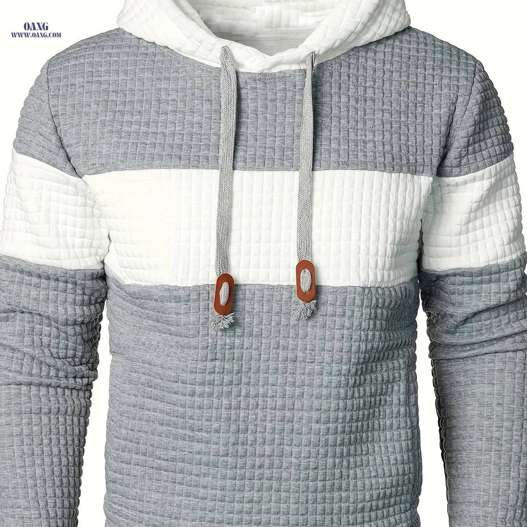 Casual Hooded Pullover Sweatshirt for Men - Patchwork Design   OAXG Light Gray And White / FR S