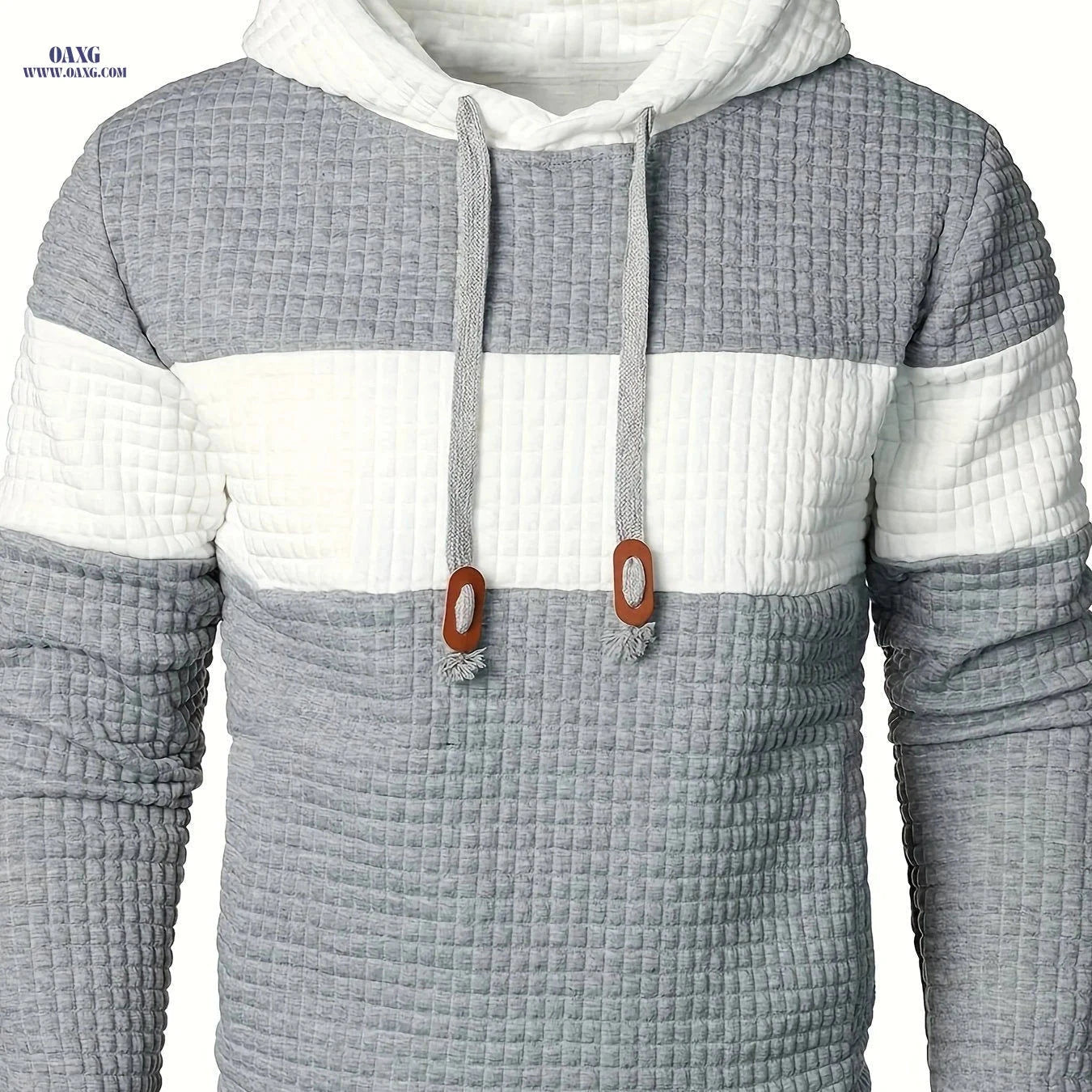Casual Hooded Pullover Sweatshirt for Men - Patchwork Design   OAXG Light Gray And White / FR S