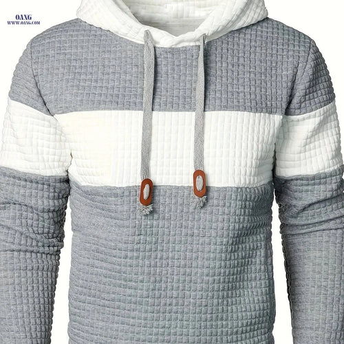 Casual Hooded Pullover Sweatshirt for Men - Patchwork Design   OAXG Light Gray And White / FR S