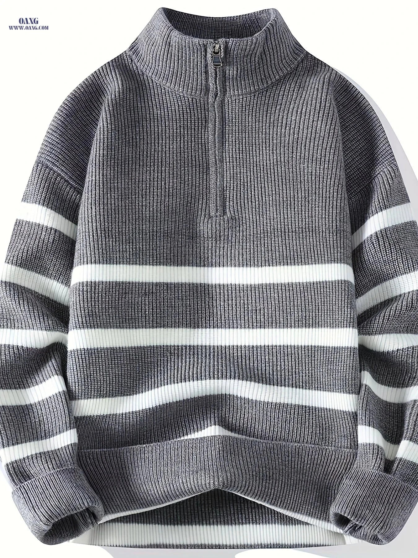 Casual Knit High Neck Zip-Up Sweater for Men - Fall/Winter Style   OAXG Black / FR S