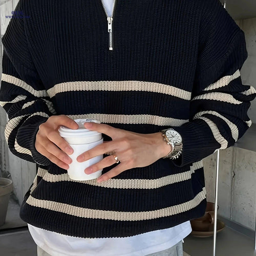 Casual Knit High Neck Zip-Up Sweater for Men - Fall/Winter Style   OAXG Black / FR S