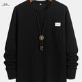 Casual Knitted Jacquard Sweatshirt - Curved Hem, Crew Neck Style   OAXG Black / FR XXS